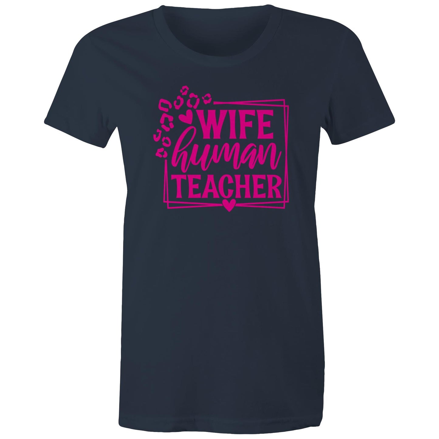Wife Human Teacher Womens T-Shirt - Navy/Pink